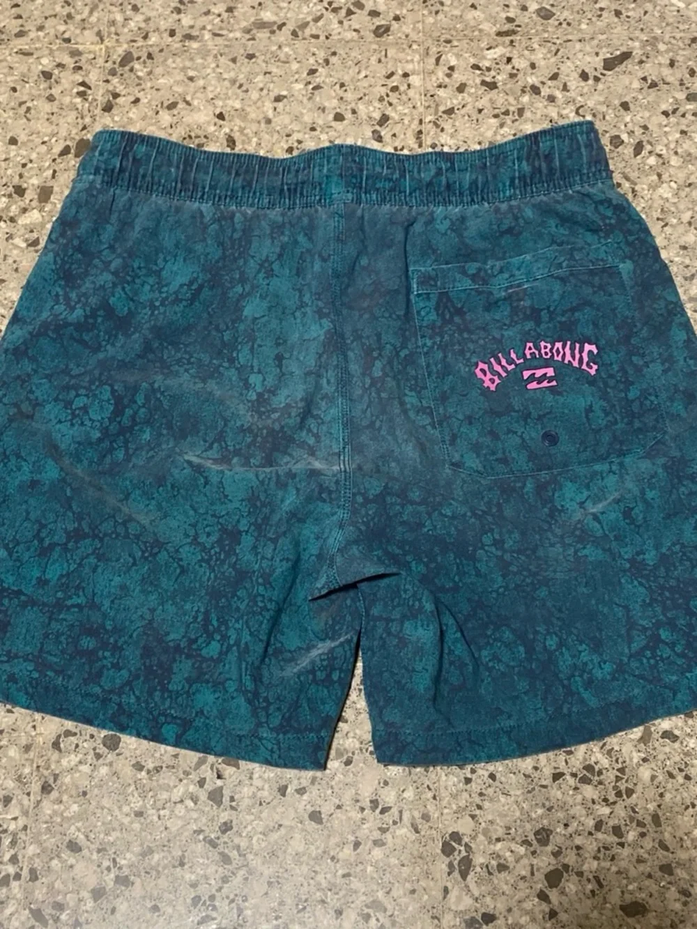 Billabong Teal Marble Swim Trunks with Pink Graphic